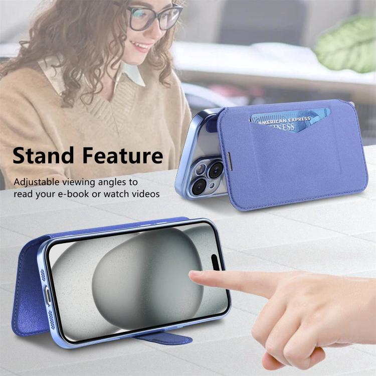 For iPhone 13 Splitable Electroplated MagSafe RFID Anti-theft Leather Phone Case with Lens Film