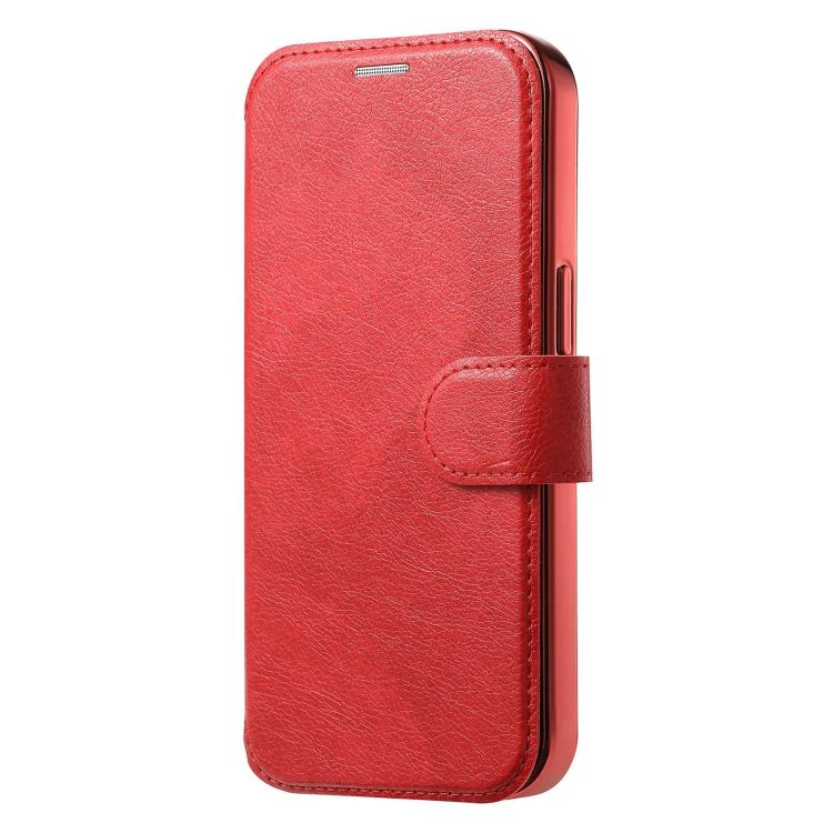 For iPhone 13 Splitable Electroplated MagSafe RFID Anti-theft Leather Phone Case with Lens Film