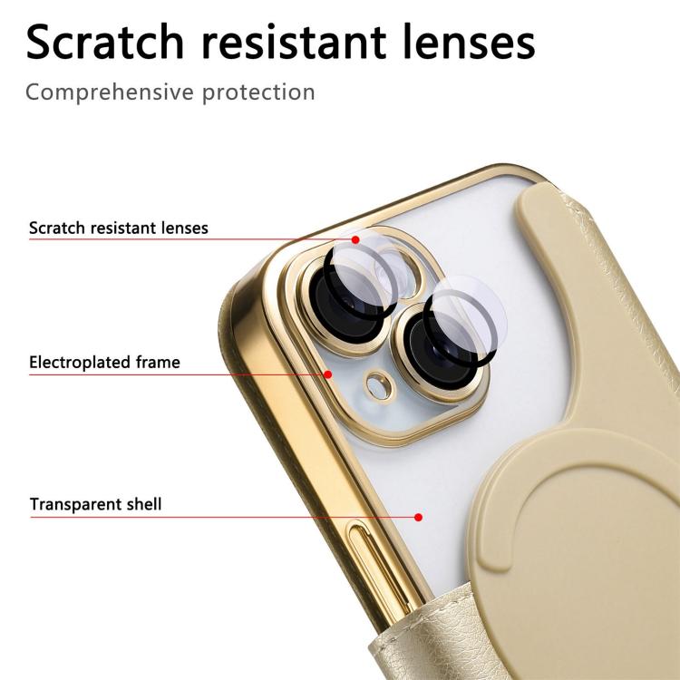 For iPhone 13 Splitable Electroplated MagSafe RFID Anti-theft Leather Phone Case with Lens Film