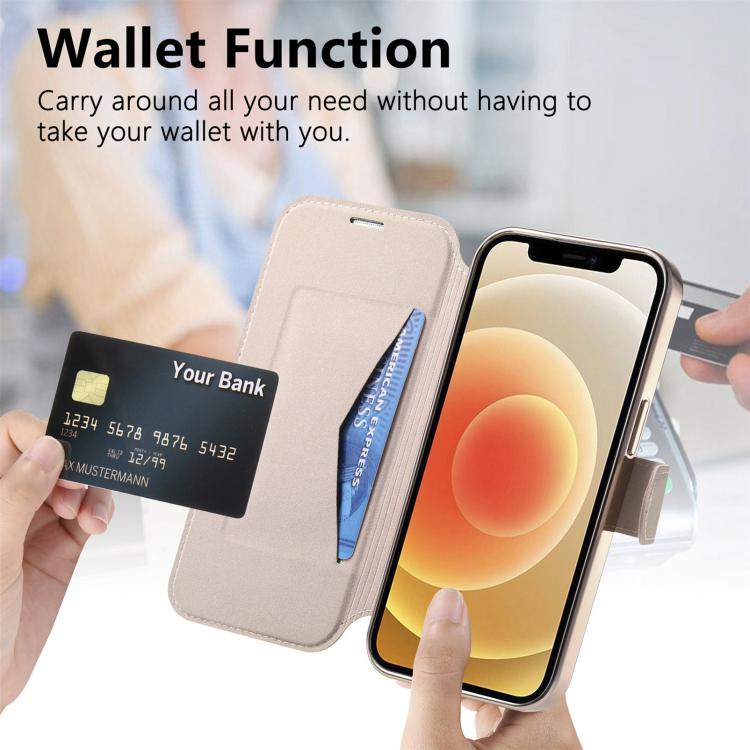 For iPhone 12 Splitable Electroplated MagSafe RFID Anti-theft Leather Phone Case with Lens Film