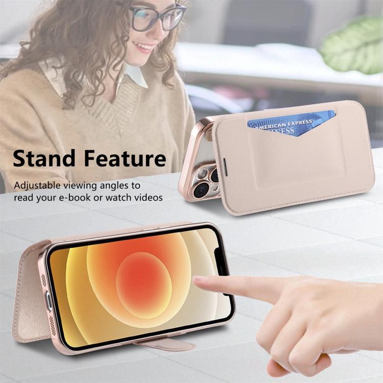 For iPhone 12 Splitable Electroplated MagSafe RFID Anti-theft Leather Phone Case with Lens Film