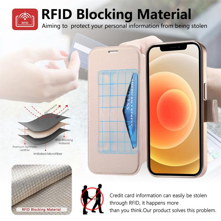 For iPhone 12 Splitable Electroplated MagSafe RFID Anti-theft Leather Phone Case with Lens Film