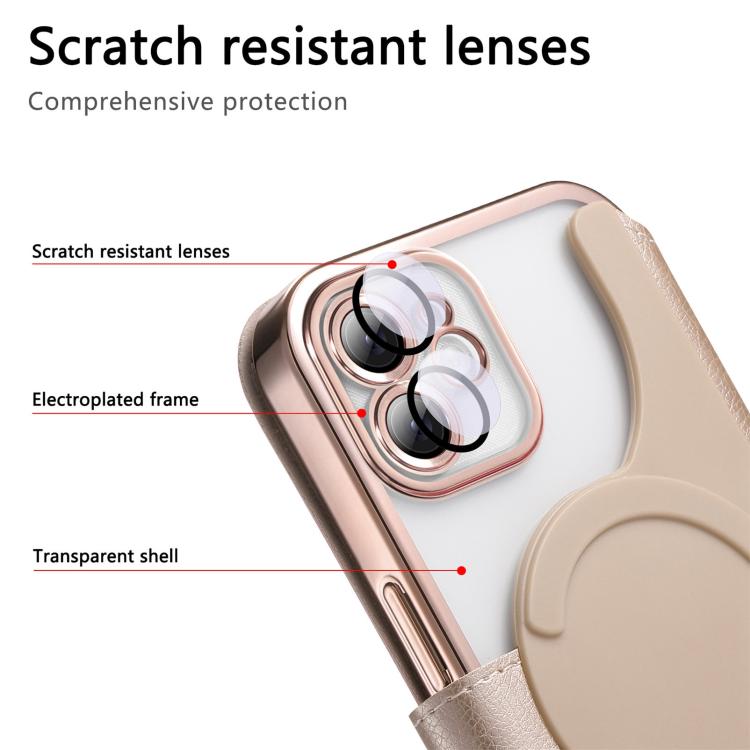 For iPhone 12 Splitable Electroplated MagSafe RFID Anti-theft Leather Phone Case with Lens Film
