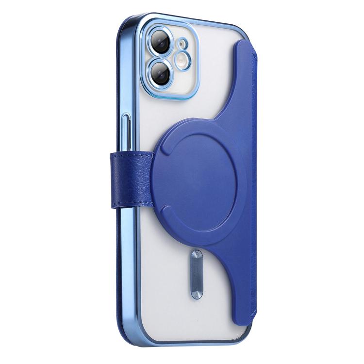 For iPhone 12 Splitable Electroplated MagSafe RFID Anti-theft Leather Phone Case with Lens Film