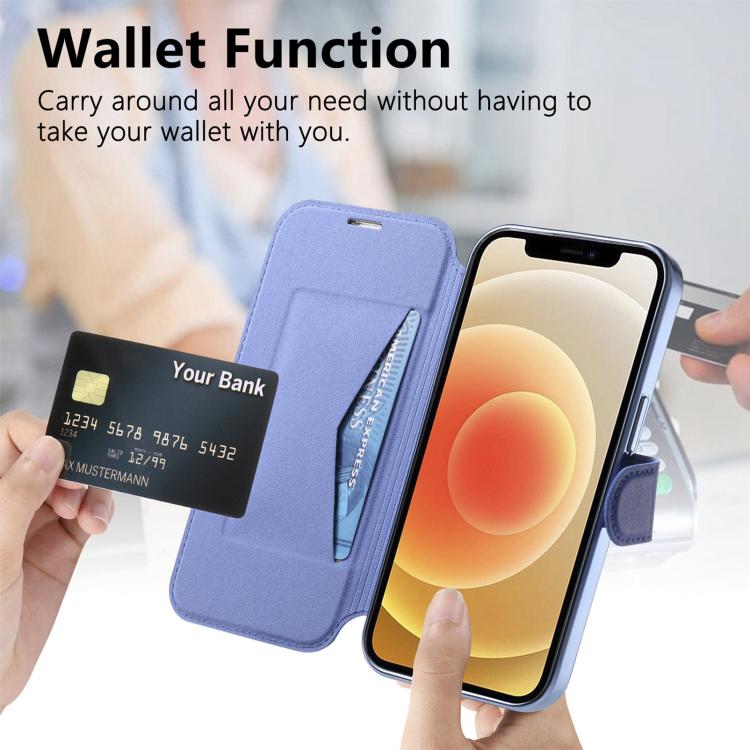For iPhone 12 Splitable Electroplated MagSafe RFID Anti-theft Leather Phone Case with Lens Film