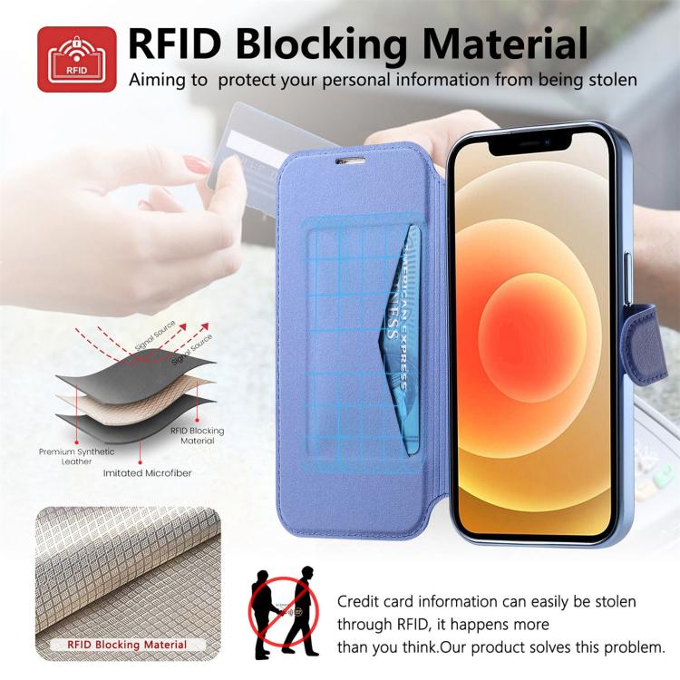For iPhone 12 Splitable Electroplated MagSafe RFID Anti-theft Leather Phone Case with Lens Film