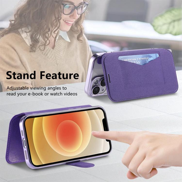 For iPhone 12 Splitable Electroplated MagSafe RFID Anti-theft Leather Phone Case with Lens Film