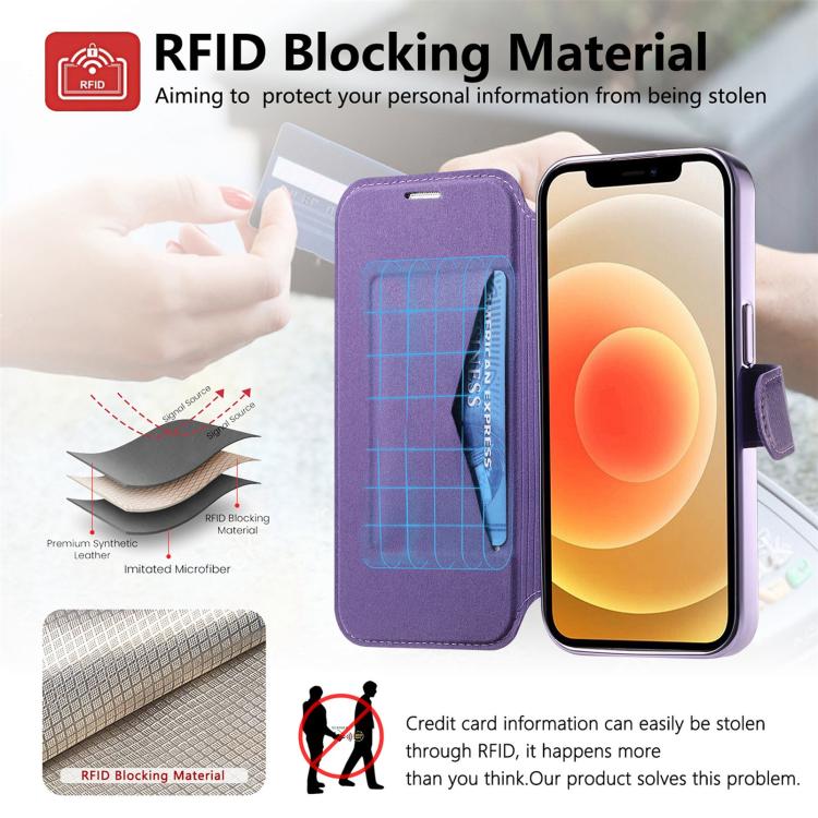 For iPhone 12 Splitable Electroplated MagSafe RFID Anti-theft Leather Phone Case with Lens Film