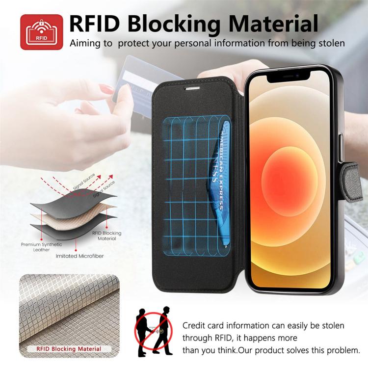 For iPhone 12 Splitable Electroplated MagSafe RFID Anti-theft Leather Phone Case with Lens Film