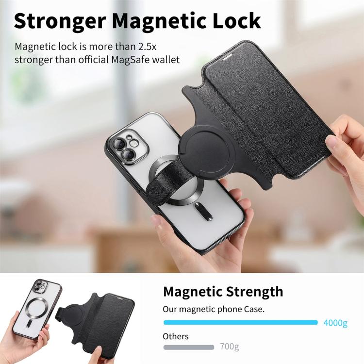 For iPhone 12 Splitable Electroplated MagSafe RFID Anti-theft Leather Phone Case with Lens Film