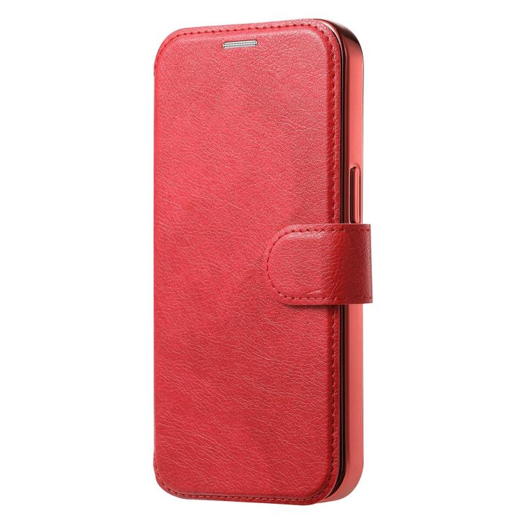 For iPhone 12 Splitable Electroplated MagSafe RFID Anti-theft Leather Phone Case with Lens Film