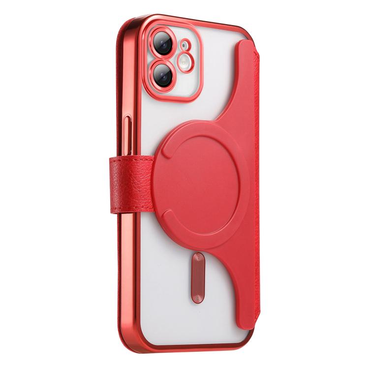 For iPhone 12 Splitable Electroplated MagSafe RFID Anti-theft Leather Phone Case with Lens Film