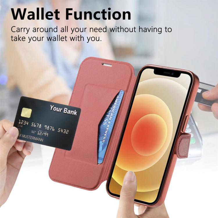 For iPhone 12 Splitable Electroplated MagSafe RFID Anti-theft Leather Phone Case with Lens Film