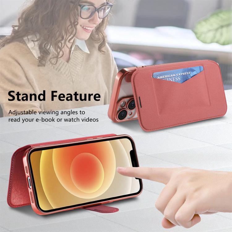 For iPhone 12 Splitable Electroplated MagSafe RFID Anti-theft Leather Phone Case with Lens Film