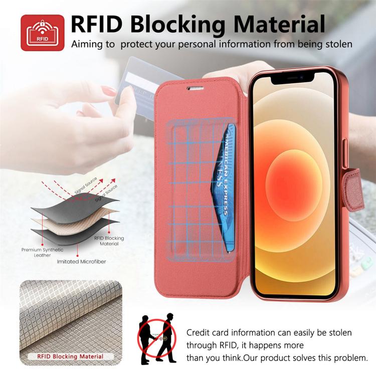 For iPhone 12 Splitable Electroplated MagSafe RFID Anti-theft Leather Phone Case with Lens Film