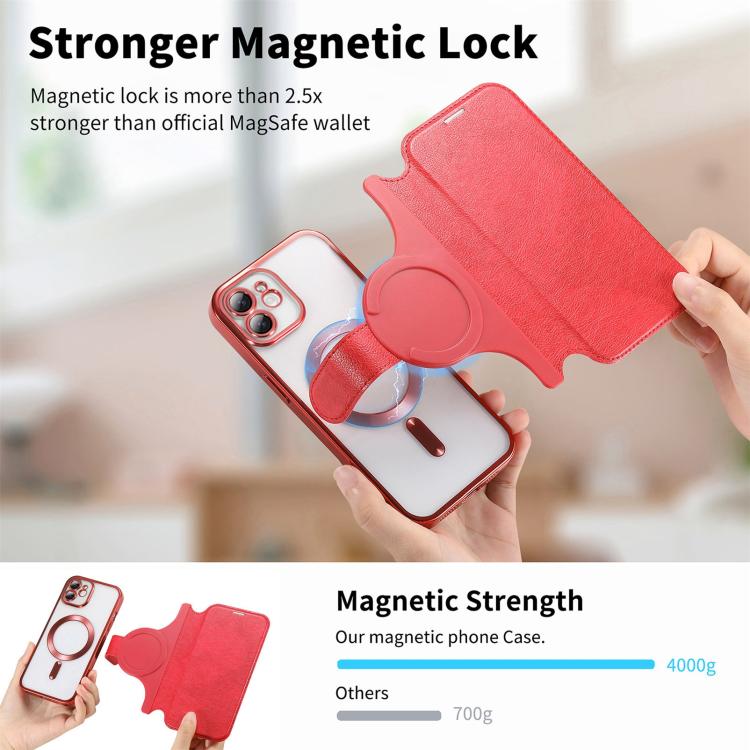 For iPhone 12 Splitable Electroplated MagSafe RFID Anti-theft Leather Phone Case with Lens Film