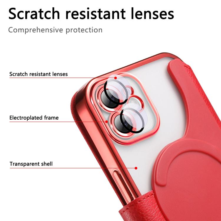 For iPhone 12 Splitable Electroplated MagSafe RFID Anti-theft Leather Phone Case with Lens Film