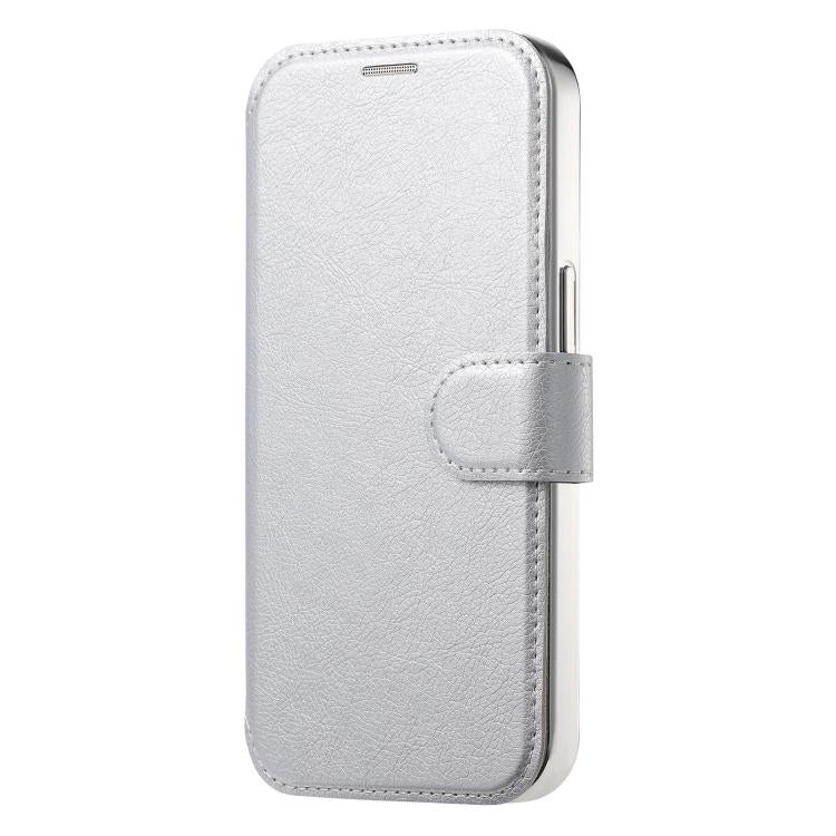 For iPhone 12 Splitable Electroplated MagSafe RFID Anti-theft Leather Phone Case with Lens Film