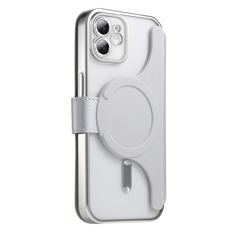 For iPhone 12 Splitable Electroplated MagSafe RFID Anti-theft Leather Phone Case with Lens Film