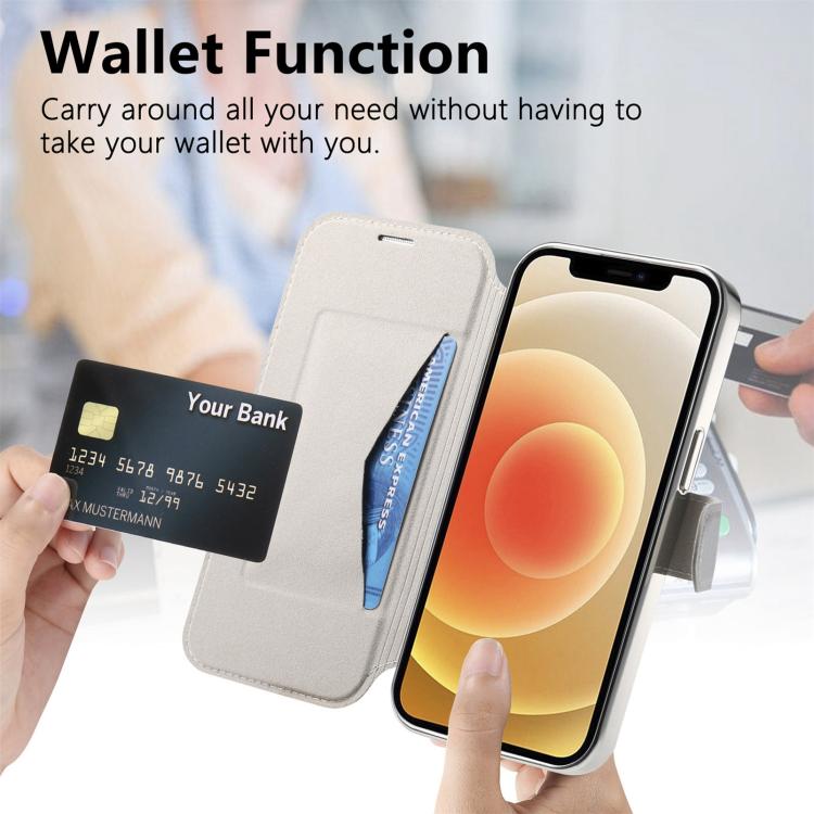 For iPhone 12 Splitable Electroplated MagSafe RFID Anti-theft Leather Phone Case with Lens Film