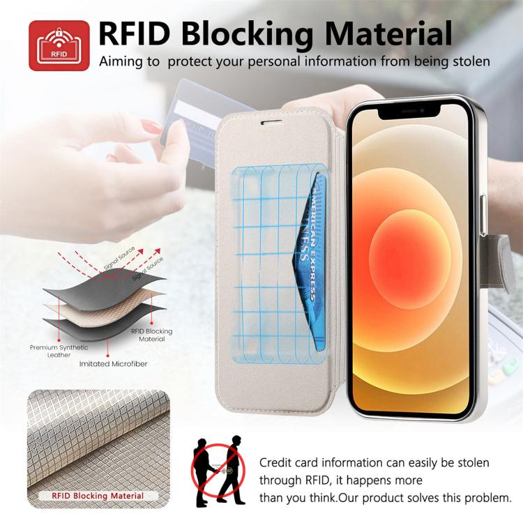 For iPhone 12 Splitable Electroplated MagSafe RFID Anti-theft Leather Phone Case with Lens Film