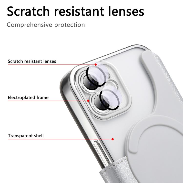 For iPhone 12 Splitable Electroplated MagSafe RFID Anti-theft Leather Phone Case with Lens Film