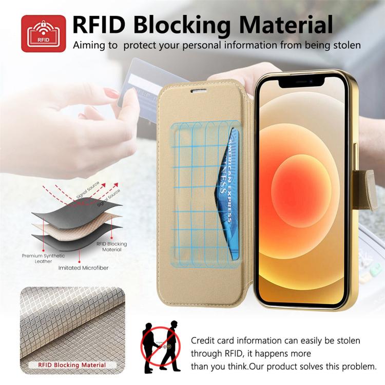 For iPhone 12 Splitable Electroplated MagSafe RFID Anti-theft Leather Phone Case with Lens Film