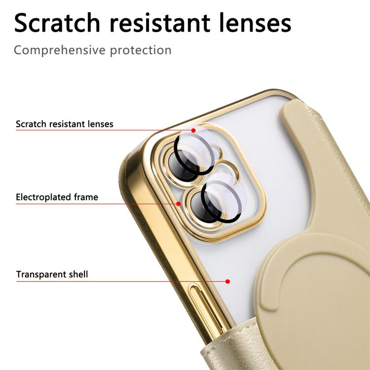 For iPhone 12 Splitable Electroplated MagSafe RFID Anti-theft Leather Phone Case with Lens Film
