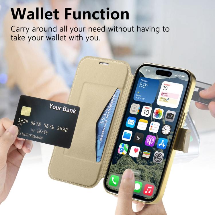For iPhone 12 Pro Max Splitable Electroplated MagSafe RFID Anti-theft Leather Phone Case with Lens Film