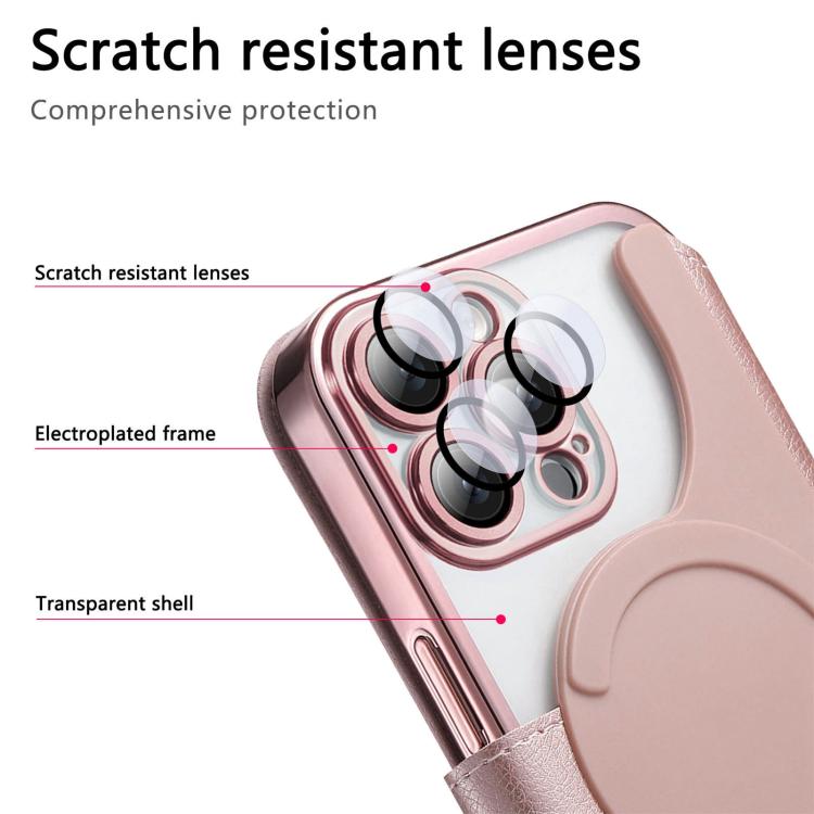 For iPhone 12 Pro Splitable Electroplated MagSafe RFID Anti-theft Leather Phone Case with Lens Film