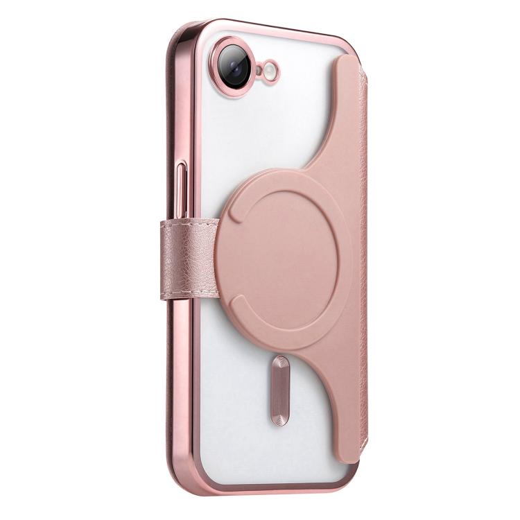 For iPhone 17e / 16e Splitable Electroplated MagSafe RFID Anti-theft Leather Phone Case with Lens Film