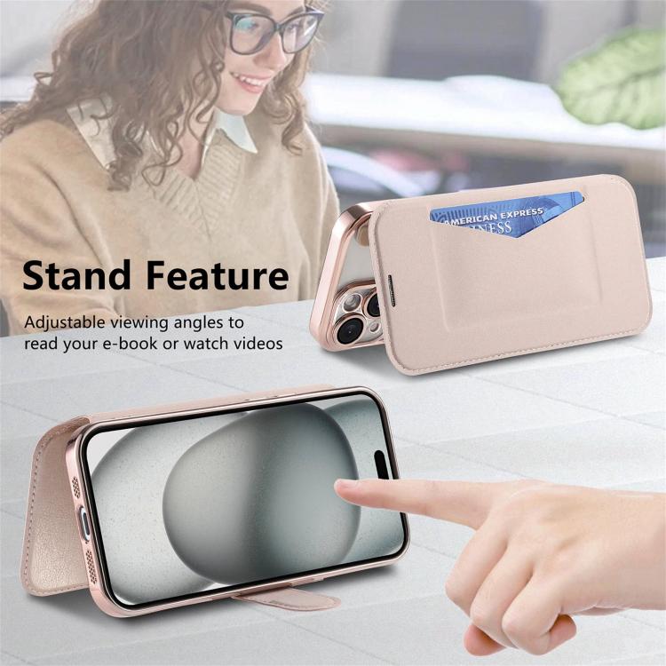 For iPhone 17e / 16e Splitable Electroplated MagSafe RFID Anti-theft Leather Phone Case with Lens Film