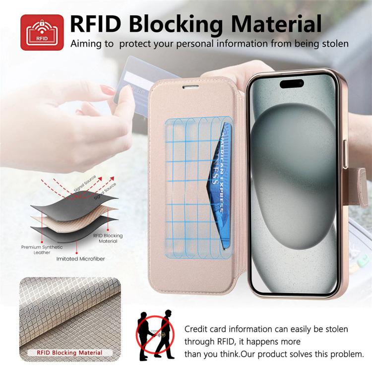 For iPhone 17e / 16e Splitable Electroplated MagSafe RFID Anti-theft Leather Phone Case with Lens Film
