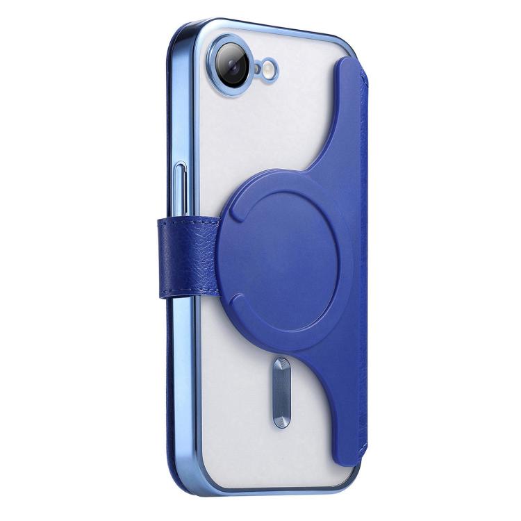 For iPhone 17e / 16e Splitable Electroplated MagSafe RFID Anti-theft Leather Phone Case with Lens Film