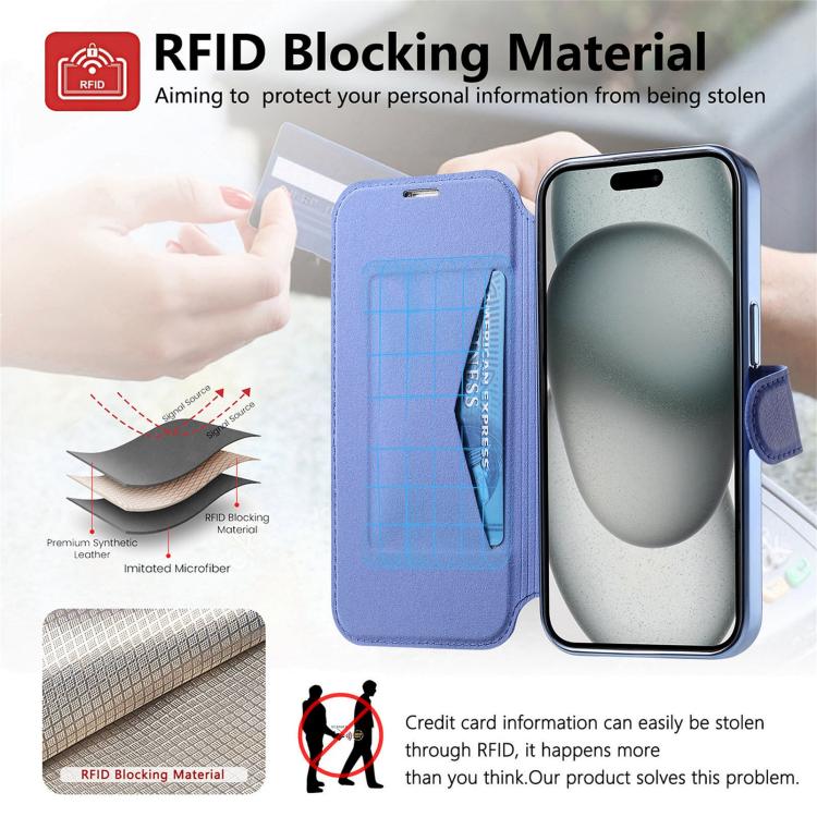 For iPhone 17e / 16e Splitable Electroplated MagSafe RFID Anti-theft Leather Phone Case with Lens Film