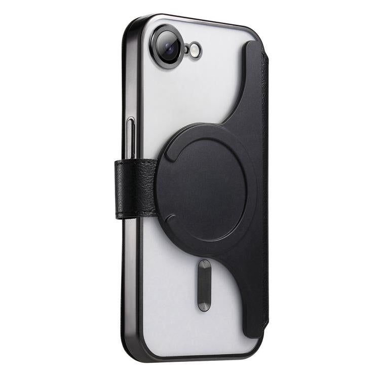 For iPhone 17e / 16e Splitable Electroplated MagSafe RFID Anti-theft Leather Phone Case with Lens Film