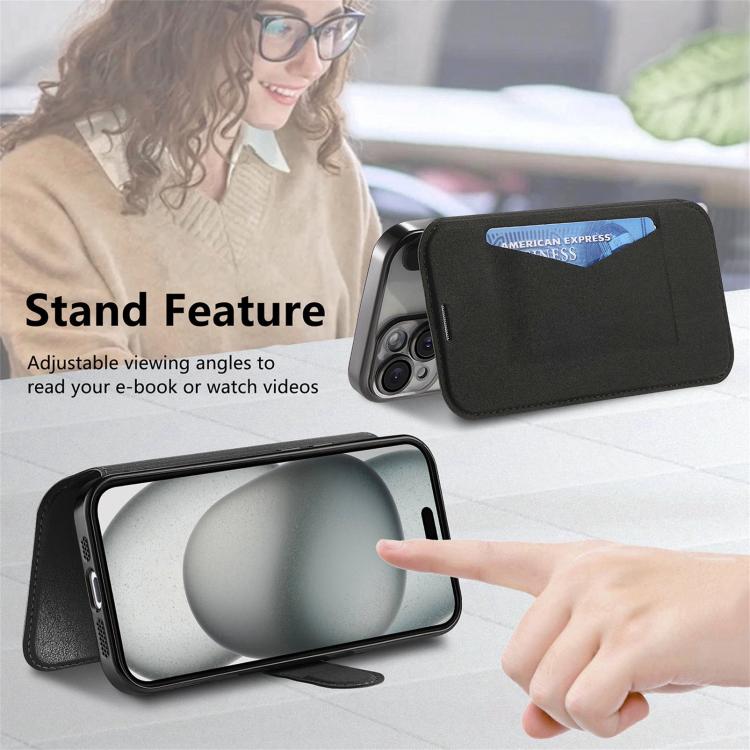 For iPhone 17e / 16e Splitable Electroplated MagSafe RFID Anti-theft Leather Phone Case with Lens Film