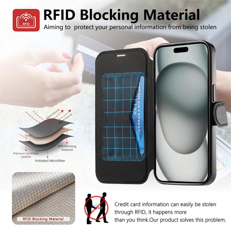 For iPhone 17e / 16e Splitable Electroplated MagSafe RFID Anti-theft Leather Phone Case with Lens Film