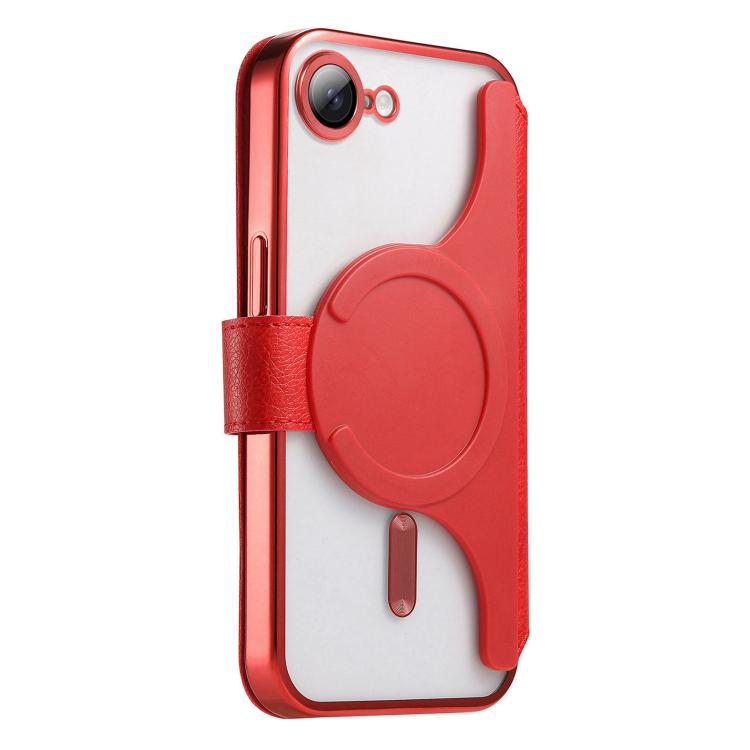For iPhone 17e / 16e Splitable Electroplated MagSafe RFID Anti-theft Leather Phone Case with Lens Film