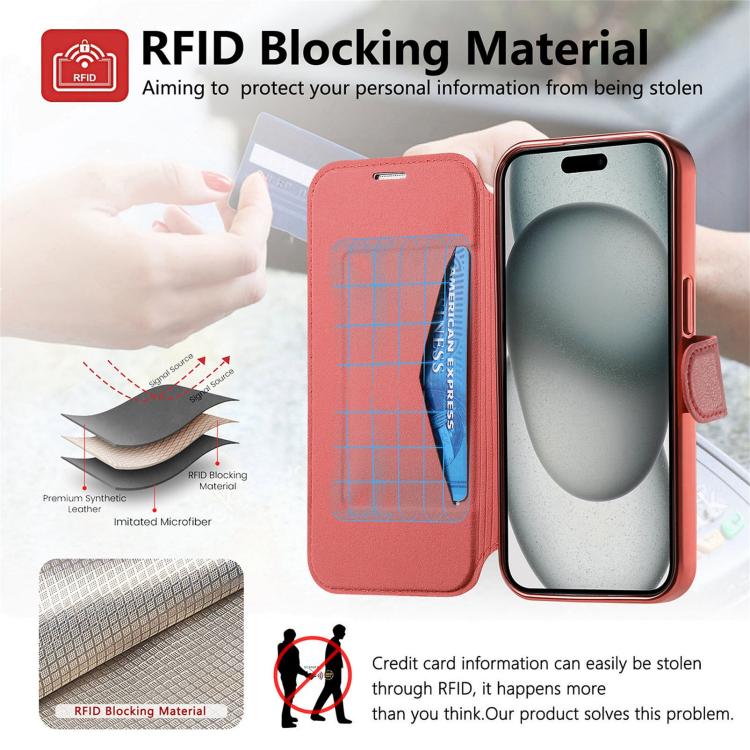 For iPhone 17e / 16e Splitable Electroplated MagSafe RFID Anti-theft Leather Phone Case with Lens Film