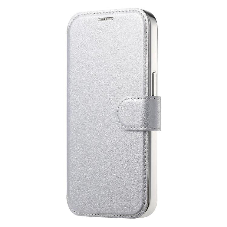 For iPhone 17e / 16e Splitable Electroplated MagSafe RFID Anti-theft Leather Phone Case with Lens Film
