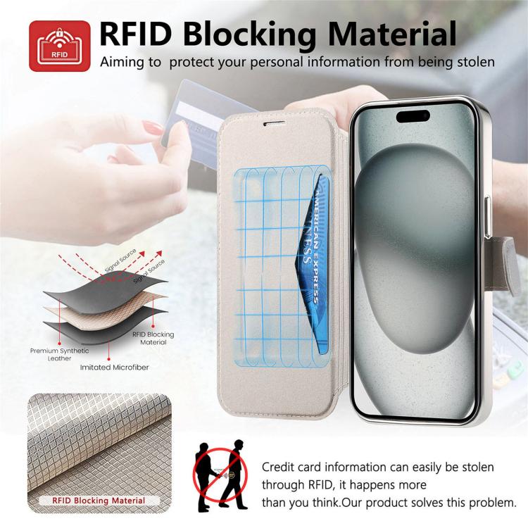For iPhone 17e / 16e Splitable Electroplated MagSafe RFID Anti-theft Leather Phone Case with Lens Film