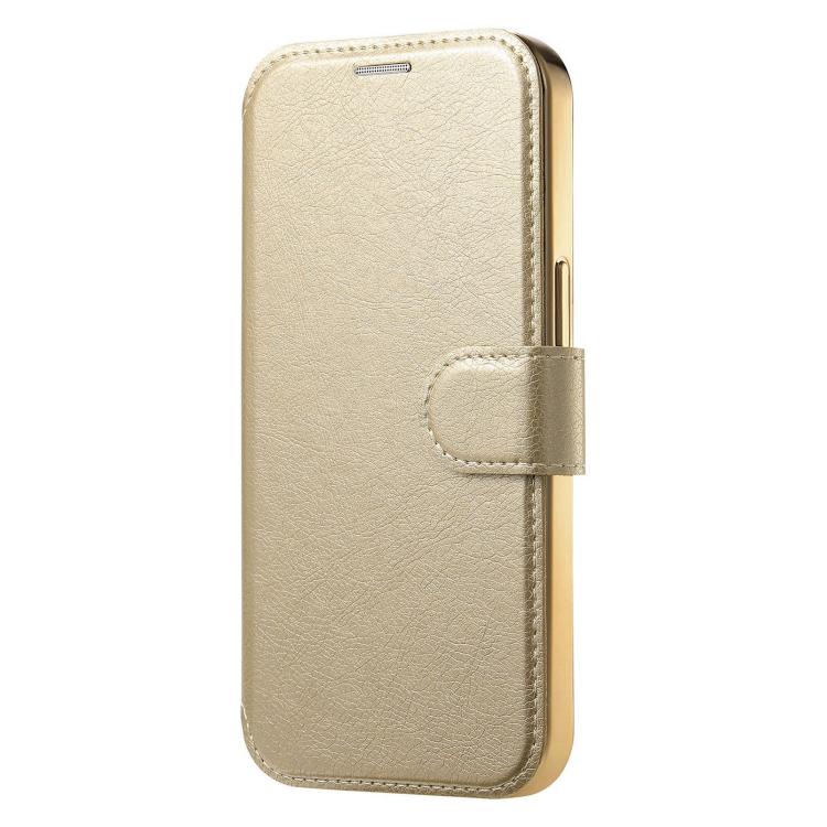 For iPhone 17e / 16e Splitable Electroplated MagSafe RFID Anti-theft Leather Phone Case with Lens Film