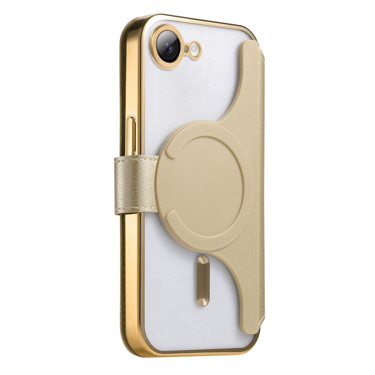 For iPhone 17e / 16e Splitable Electroplated MagSafe RFID Anti-theft Leather Phone Case with Lens Film