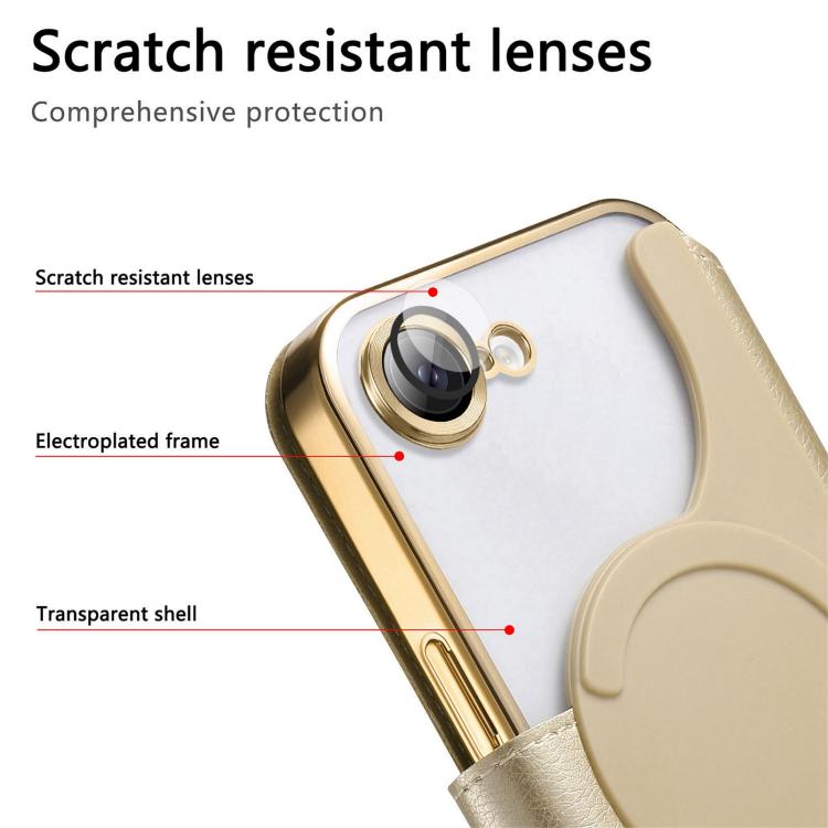 For iPhone 17e / 16e Splitable Electroplated MagSafe RFID Anti-theft Leather Phone Case with Lens Film