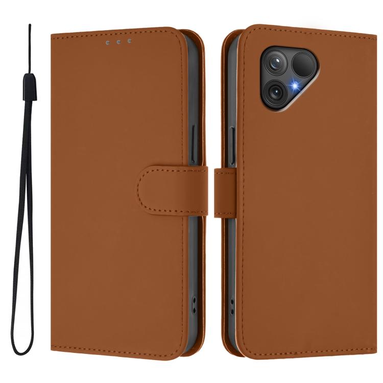For Fairphone 5 Skin Feel Solid Color Leather Phone Case with Lanyard