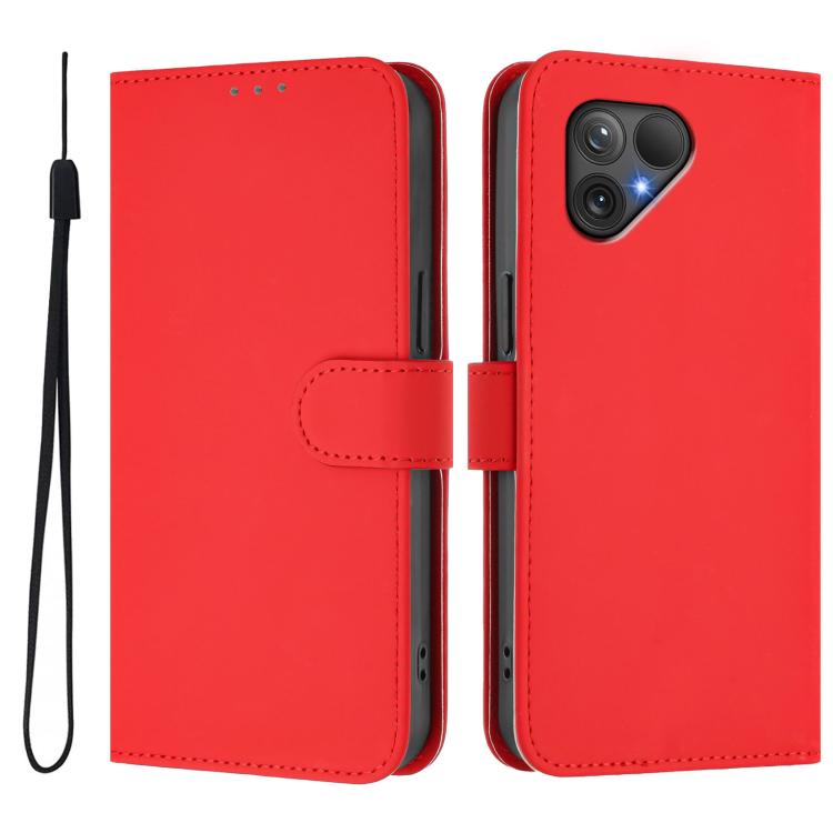 For Fairphone 5 Skin Feel Solid Color Leather Phone Case with Lanyard