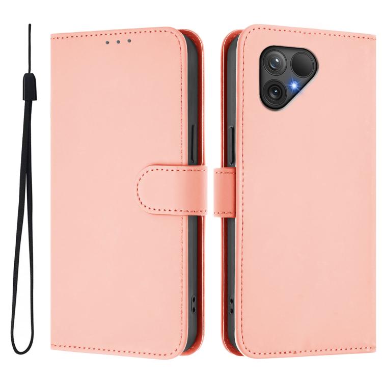 For Fairphone 5 Skin Feel Solid Color Leather Phone Case with Lanyard