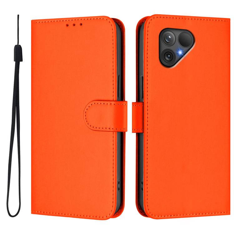 For Fairphone 5 Skin Feel Solid Color Leather Phone Case with Lanyard