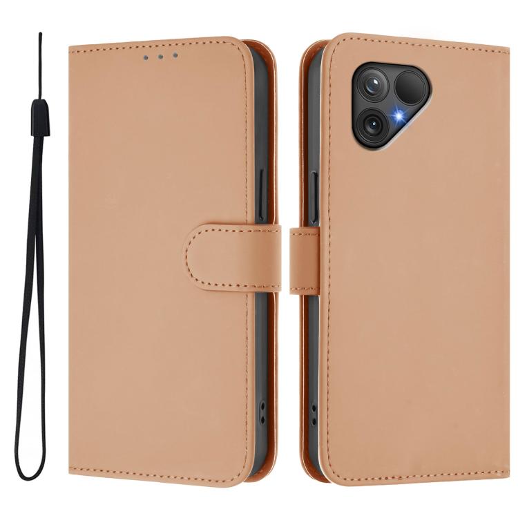 For Fairphone 5 Skin Feel Solid Color Leather Phone Case with Lanyard